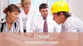  Presentation with team meeting - Cool new PPT layouts with working on a construction project backdrop and a coral colored foreground