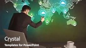  Presentation with sales strategy - Cool new PPT theme with working on a global sales backdrop and a tawny brown colored foreground