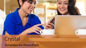  Presentation with friends - Cool new PPT layouts with working on a laptop computer backdrop and a  colored foreground