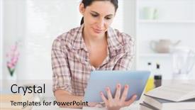  Presentation with computer room - Theme enhanced with working on a tablet computer background and a soft green colored foreground