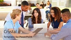  Presentation with at risk high school students - Audience pleasing slides consisting of working on campus with teacher backdrop and a coral colored foreground