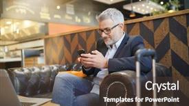  Presentation with airport - PPT theme having working on cellphone at airport background and a tawny brown colored foreground