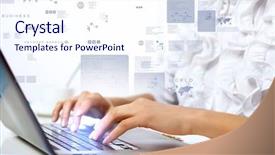  Presentation with computer - Slide set with working on computer against technology background and a sky blue colored foreground