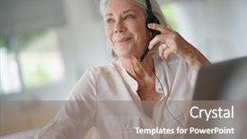  Presentation with green matrix computer generated - Colorful PPT layouts enhanced with working on computer with headset backdrop and a gray colored foreground