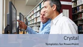  Presentation with computers - Theme featuring working on computers in library background and a light blue colored foreground