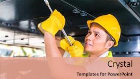  Presentation with motor - PPT layouts featuring working on construction or mining background and a coral colored foreground