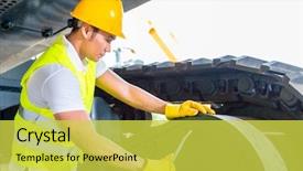  Presentation with motor - Slide deck featuring working on construction or mining background and a yellow colored foreground