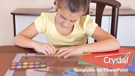  Presentation with art supplies - Theme consisting of working on her art project background and a coral colored foreground