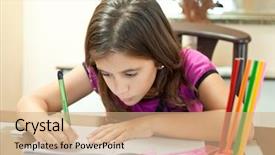  Presentation with school facility - Amazing PPT layouts having working on her school project backdrop and a coral colored foreground