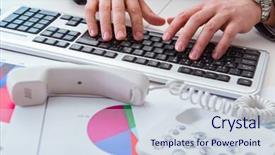  Presentation with finance to agriculture - Audience pleasing presentation design consisting of working on keyboard with report backdrop and a  colored foreground