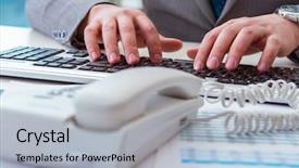  Presentation with quantum finance - Audience pleasing theme consisting of working on keyboard with report backdrop and a  colored foreground