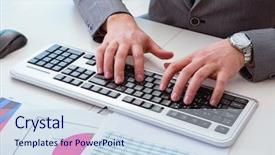  Presentation with finance - Slides featuring working on keyboard with report background and a  colored foreground