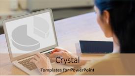  Presentation with woman office desk - Amazing presentation design having working on laptop at desk backdrop and a  colored foreground