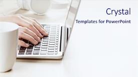  Presentation with hands of anonymous hackers typing - Slides consisting of working on laptop hands typing background and a sky blue colored foreground