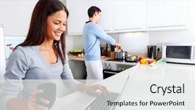  Presentation with healthy relationship - Beautiful presentation design featuring working on laptop in kitchen backdrop and a white colored foreground