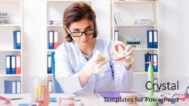  Presentation with implant - Cool new slide deck with working on new teeth implant backdrop and a light blue colored foreground