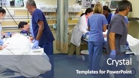  Presentation with medical emergency - Colorful presentation enhanced with working on patient in emergency backdrop and a ocean colored foreground