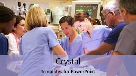  Presentation with emergency medical - Presentation featuring working on patient in emergency background and a light blue colored foreground