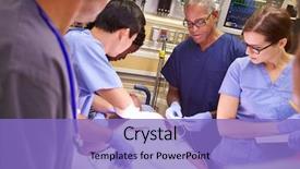  Presentation with emergency medical - Presentation with working on patient in emergency background and a light blue colored foreground