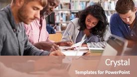  Presentation with college students - Slides with working on project in library background and a coral colored foreground