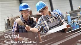  Presentation with metallurgy - Colorful presentation theme enhanced with working on project in metallurgy backdrop and a violet colored foreground