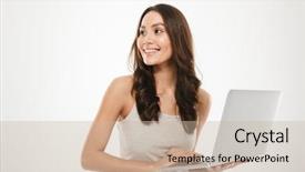  Presentation with brown and white - Presentation design enhanced with working on silver personal computer background and a soft green colored foreground