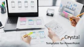  Presentation with notebook design - Slide deck having working on user interface project background and a light gray colored foreground