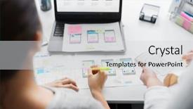  Presentation with web design - PPT theme with working on user interface project background and a light gray colored foreground