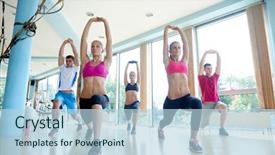  Presentation with small group working - Presentation design enhanced with working out in a fitness background and a light blue colored foreground