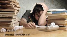  Presentation with tired - Presentation theme having paper works - exhausted tired man businessman background and a coral colored foreground