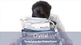  Presentation with woman sad - Amazing presentation theme having sad woman with ringbinders sitting backdrop and a light blue colored foreground