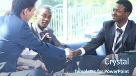  Presentation with shaking hands - Theme featuring two business man shaking hands background and a ocean colored foreground