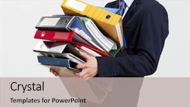  Presentation with young business man - Slides consisting of paper works - young business man carrying background and a light gray colored foreground