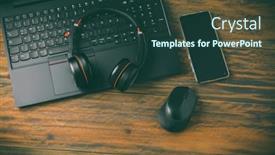  Presentation with desk - Colorful slide deck enhanced with working-place-and-office-desk backdrop and a tawny brown colored foreground