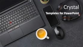  Presentation with coffee - Beautiful presentation theme featuring working-place-and-office-desk backdrop and a dark gray colored foreground