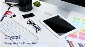  Presentation with secret place - Presentation design with working place of designer close background and a sky blue colored foreground