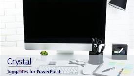  Presentation with working - PPT theme with working place of designer close background and a sky blue colored foreground