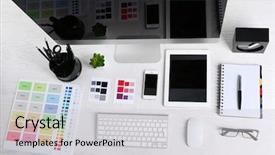  Presentation with working - Amazing presentation design having working place of designer close backdrop and a  colored foreground