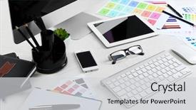  Presentation with secret place - Theme featuring working place of designer close background and a  colored foreground