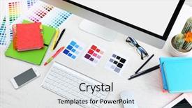  Presentation with chemical safety in work place - Slides featuring working place of designer close background and a sky blue colored foreground