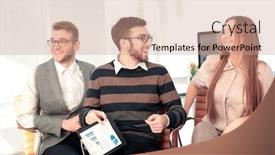  Presentation with business process - Cool new slides with working process business team working in modern office backdrop and a coral colored foreground