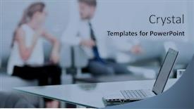  Presentation with process - PPT theme featuring working process in a modern office background and a light blue colored foreground