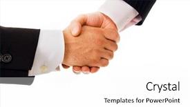  Presentation with handshake - Amazing PPT theme having working relationships - business men handshake on white backdrop and a white colored foreground