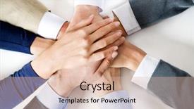  Presentation with human - Slides consisting of working relationships - conceptual image different human hands background and a lemonade colored foreground