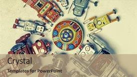  Presentation with working mother - Theme having working relationships - robot gather round there mother background and a coral colored foreground