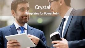  Presentation with two people talking - Presentation design consisting of working relationships - two businessmen talking outdoors background and a coral colored foreground