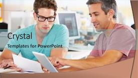  Presentation with tablet - Cool new PPT layouts with working relationships - two men using tablet computer backdrop and a light blue colored foreground