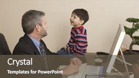  Presentation with child and adult talking - Presentation design featuring nautica - tugboat in action ship tender background and a light gray colored foreground