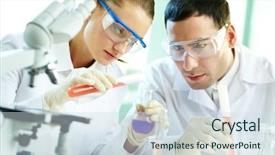  Presentation with team working together - Amazing PPT layouts having working together in the laboratory backdrop and a sky blue colored foreground