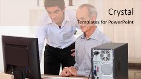  Presentation with employees working together - Slide set with working together on a computer background and a lemonade colored foreground